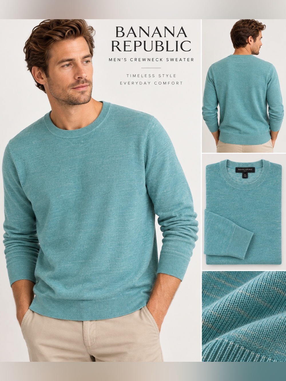 Banana Republic Men’s M Aqua Blue 100% Cotton Crewneck Sweater
